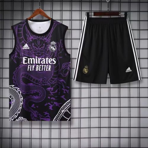 Adult Uniform 2024 Real Madrid Purple Dragon Soccer Training Vest and Shorts Football Kits