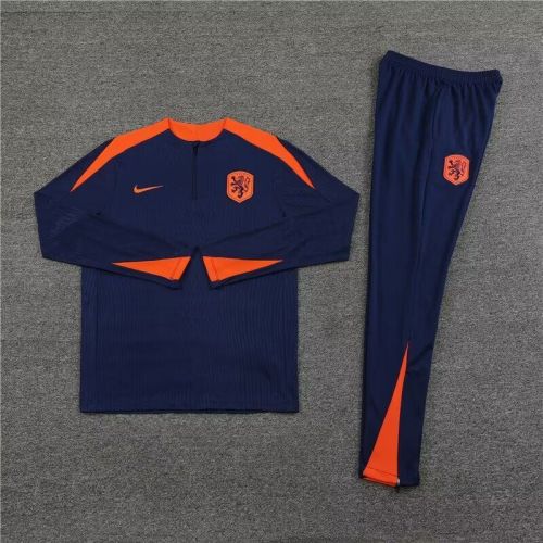 2024-2025 Netherlands Dark Blue Soccer Training Sweater and Pants Football Kit