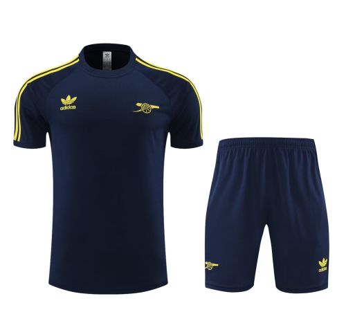 Adult Uniform 2024 Arsenal Dark Blue/Yellow Soccer Training Jersey and Shorts Football Kits