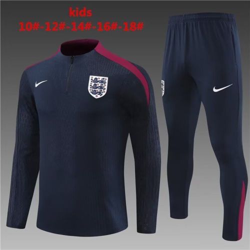 Youth 2024 England Dark Blue Soccer Training Sweater and Pants