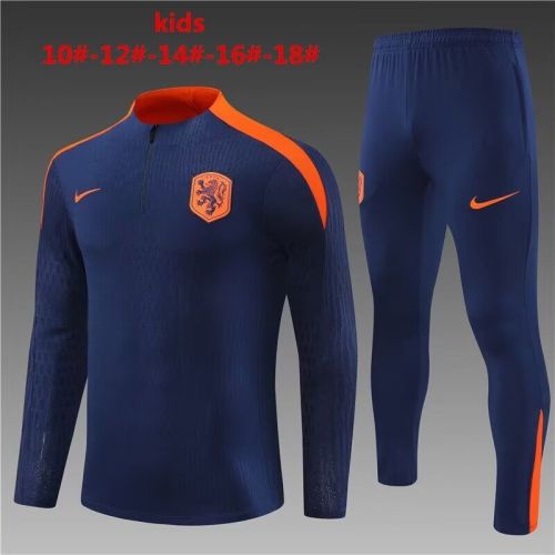 Youth 2024 Netherlands Dark Blue Soccer Training Sweater and Pants