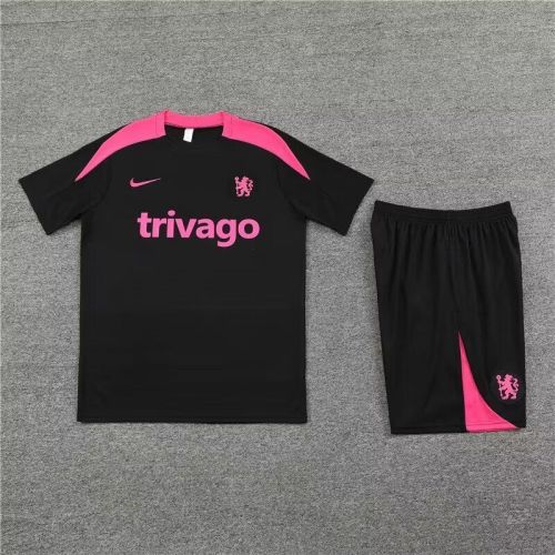 Adult Uniform 2024-2025 Chelsea Black/Pink Soccer Training Jersey and Shorts Football Kits