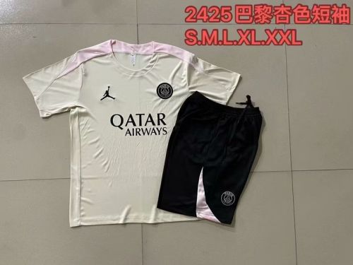 Adult Uniform 2024 PSG Light Yellow/Pink Soccer Training Jersey and Shorts Paris Football Kits