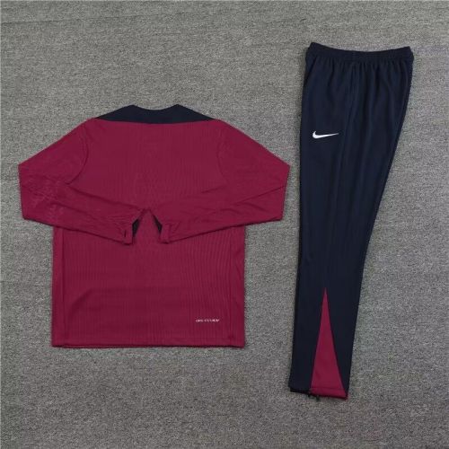 2024-2025 England Dark Red Soccer Training Sweater and Pants Football Kit