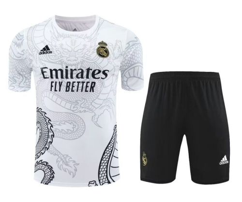 Adult Uniform 2024 Real Madrid White Dragon Soccer Training Jersey and Shorts Football Kits