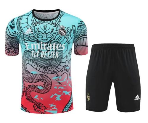 Adult Uniform 2024 Real Madrid Green Red Dragon Soccer Training Jersey and Shorts Football Kits