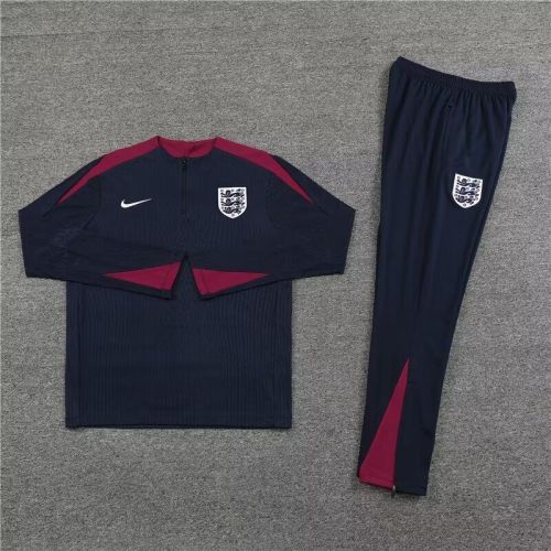 2024-2025 England Dark Blue Soccer Training Sweater and Pants Football Kit