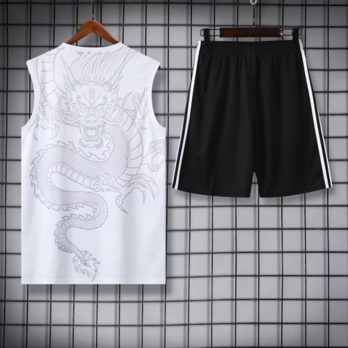 Adult Uniform 2024 Real Madrid White Soccer Training Vest and Shorts Football Kits