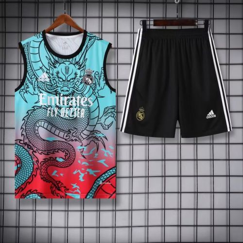 Adult Uniform 2024 Real Madrid Green Red Dragon Soccer Training Vest and Shorts Football Kits