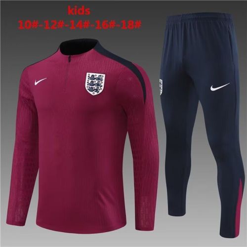 Youth 2024 England Dark Red Soccer Training Sweater and Pants
