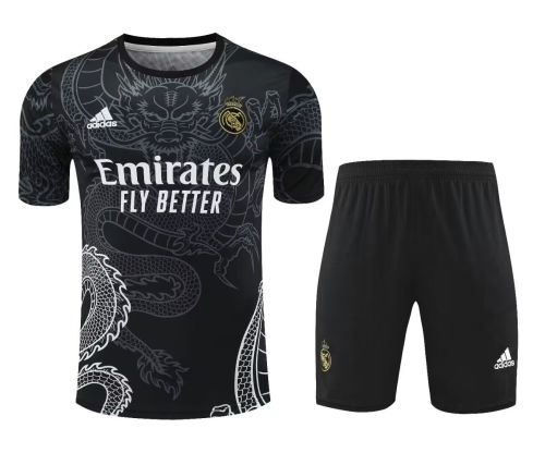 Adult Uniform 2024 Real Madrid Black Dragon Soccer Training Jersey and Shorts Football Kits