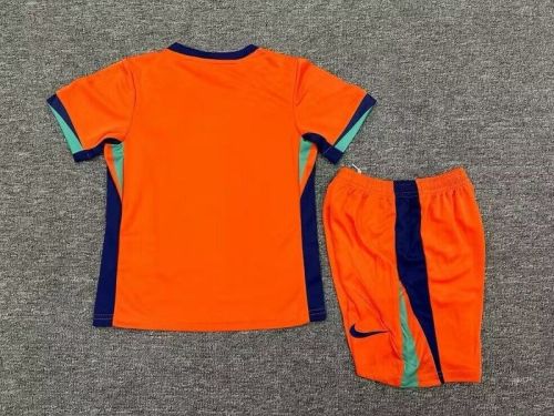 Youth Uniform Kids Kit Netherlands 2024 Home Soccer Jersey Shorts Holland Child Football Set