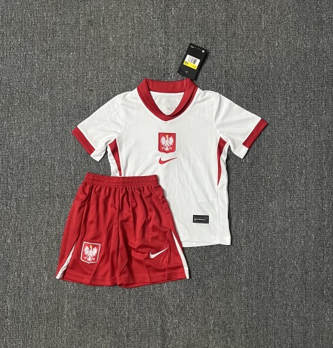 Youth Uniform Kids Kit Poland 2024 Home Soccer Jersey Shorts Child Football Set