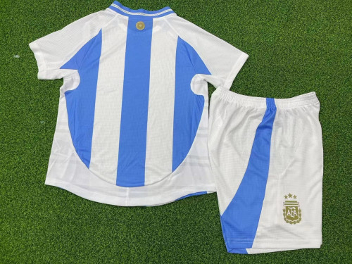 with White Shorts Player Version Youth Uniform Kids Kit 2024 Argentina Home Soccer Jersey Shorts Child Football Set