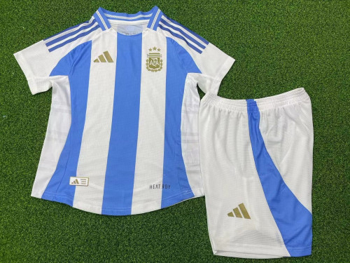with White Shorts Player Version Youth Uniform Kids Kit 2024 Argentina Home Soccer Jersey Shorts Child Football Set