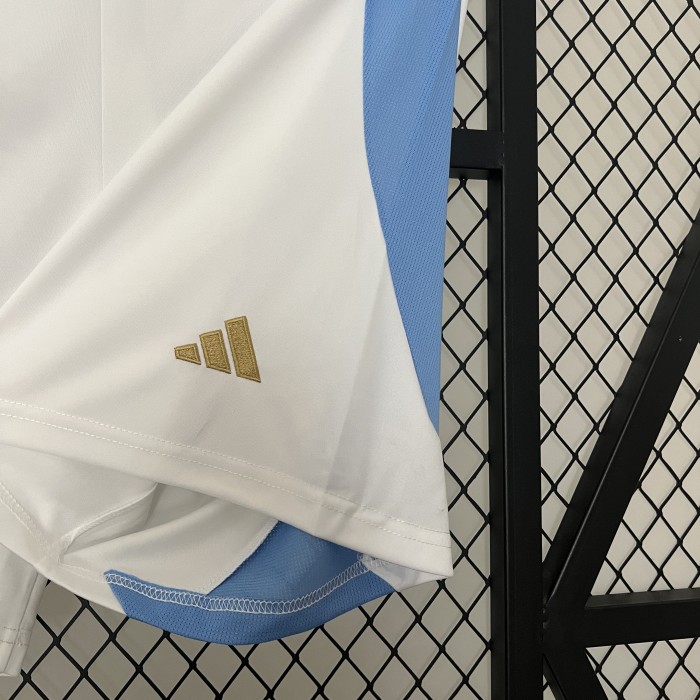 Fan Version 2024 Argentina Home Soccer Shorts White Football Shirt