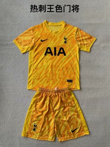 Youth Uniform Kids Kit 2024 Tottenham Hotspur Yellow Goalkeeper Soccer Jersey Shorts Child Football Set