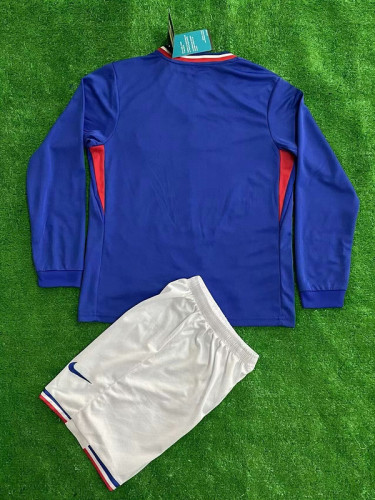 Long Sleeve Youth Uniform Kids Kit 2024 France Home SoccerJersey Shorts Child Football Set
