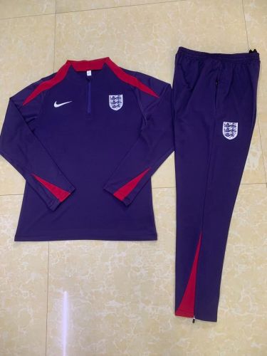 2024-2025 England Dark Purple Soccer Training Sweater and Pants Football Kit