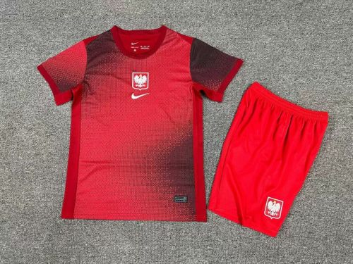 Youth Uniform Kids Kit Poland 2024 Away Soccer Jersey Shorts Child Football Set