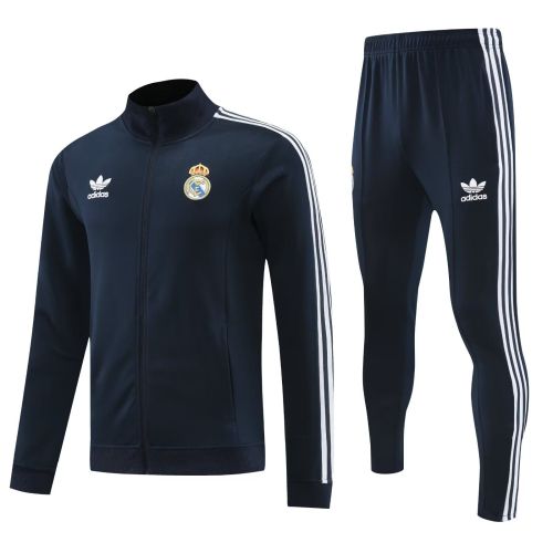 2024 Real Madrid Dark Blue Soccer Training Jacket Football Jacket and Pants