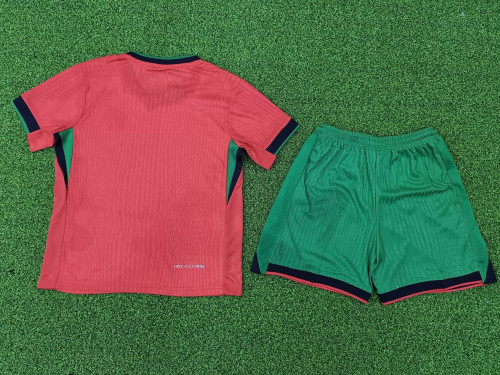 Player Version Youth Uniform Kids Kit Portugal 2024 Home Soccer Jersey Shorts Child Football Set