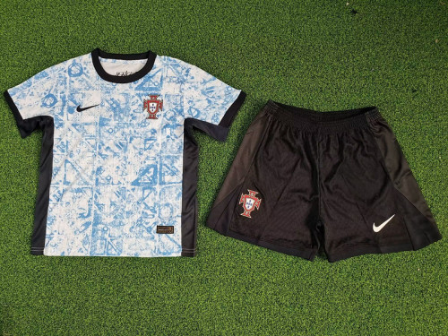 Player Version Youth Uniform Kids Kit Portugal 2024 Away Soccer Jersey Shorts Child Football Set