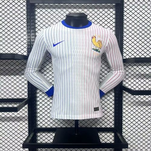 Long Sleeve Player Version France 2024 Away Soccer Jersey White Football Shirt
