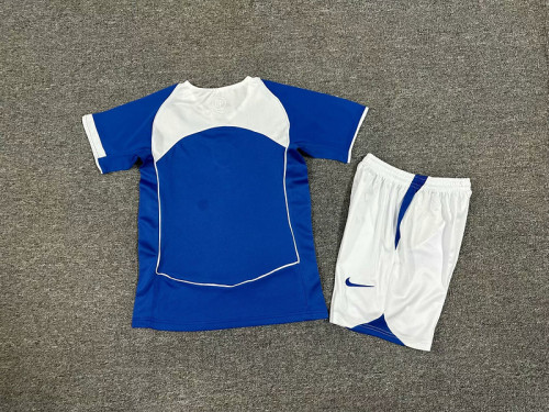 Retro Youth Uniform Kids Kit 2004 Brazil Away Blue Soccer Jersey Shorts Brasil Child Football Set