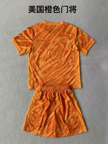Youth Uniform Kids Kit USA 2024 Orange Goalkeeper Soccer Jersey Shorts United States Child Football Set