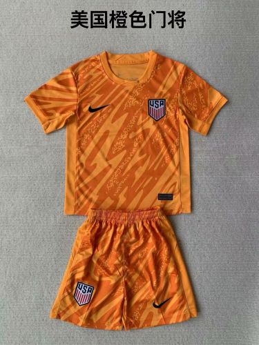 Youth Uniform Kids Kit USA 2024 Orange Goalkeeper Soccer Jersey Shorts United States Child Football Set