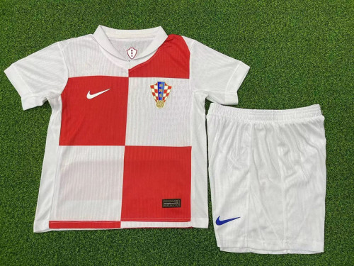 Player Version Youth Uniform Kids Kit Croatia 2024 Home Soccer Jersey Shorts Child Football Set