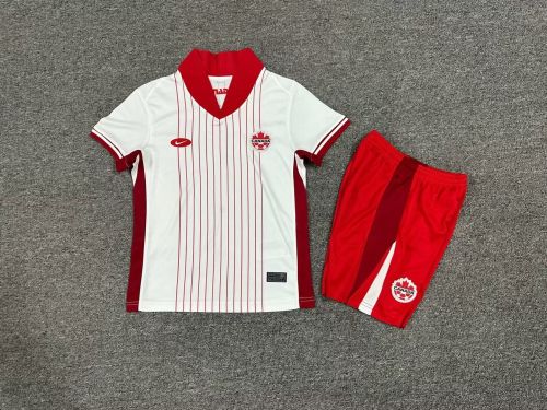 Youth Uniform Kids Kit Canada 2024 Away Soccer Jersey Shorts Child Football Set