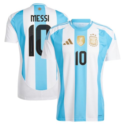 with FIFA World Champions 2022 Patch Player Version Argentina 2024 MESSI 10 Home Soccer Jersey Blue Football Shirt