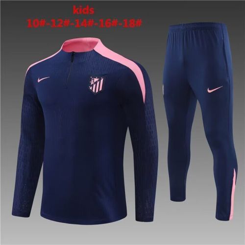 Youth 2024 Atletico Madrid Dark Blue/Pink Soccer Training Sweater and Pants