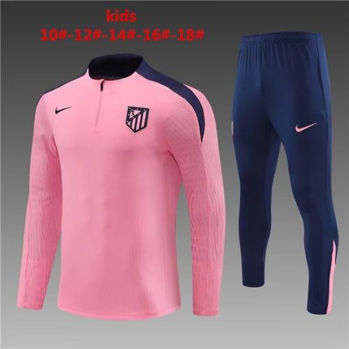 Youth 2024 Atletico Madrid Pink/Dark Blue Soccer Training Sweater and Pants