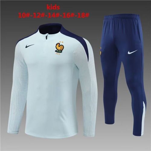 Youth 2024 France Light Blue Soccer Training Sweater and Pants