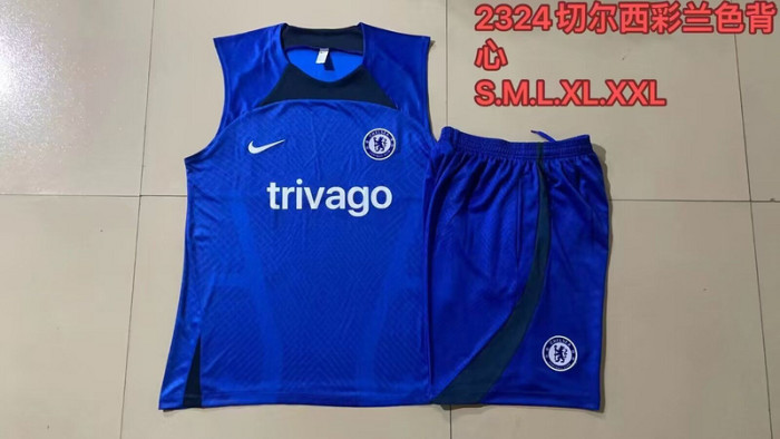 Adult Uniform 2024 Chelsea Blue Soccer Training Vest and Shorts