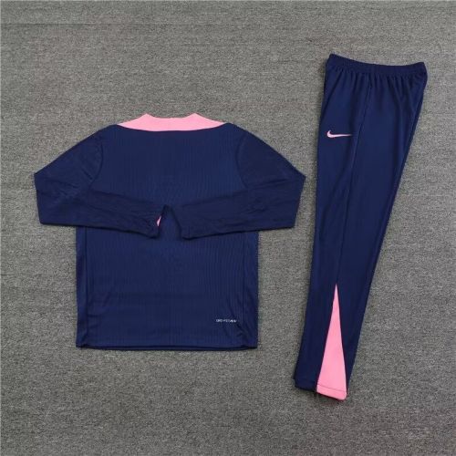 2024-2025 Atletico Madrid Dark Blue/Pink Soccer Training Sweater and Pants Football Kit