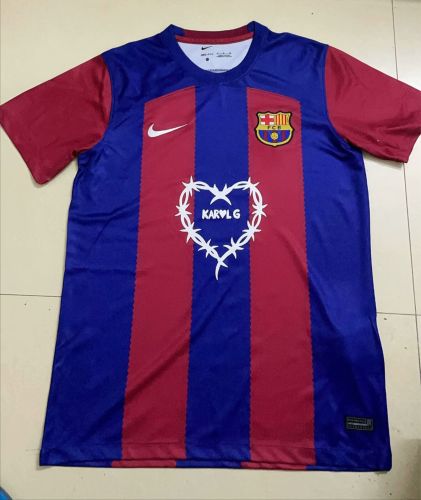 with Karol G Sponor Logo Barca Camisetas de Futbol Player Version 2023-2024 Barcelona Home Soccer Jersey