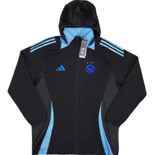 2024 Ajax Black/Blue Soccer Windbreaker Jacket Football Jacket