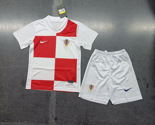 Youth Uniform Kids Kit Croatia 2024 Home Soccer Jersey Shorts Child Football Set
