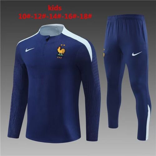 Youth 2024 France Dark Blue Soccer Training Sweater and Pants