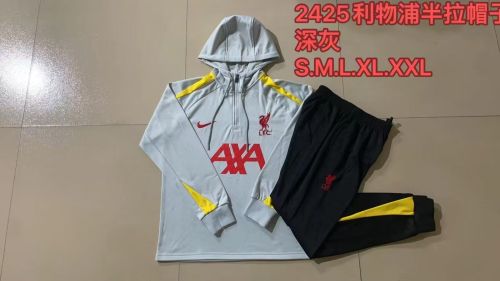 2024 Liverpool Grey Soccer Training Hoodie and Pants Football Tracksuit
