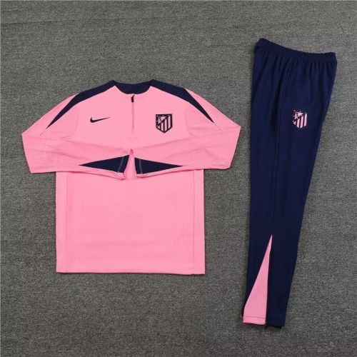 2024-2025 Atletico Madrid Pink/Dark Blue Soccer Training Sweater and Pants Football Kit