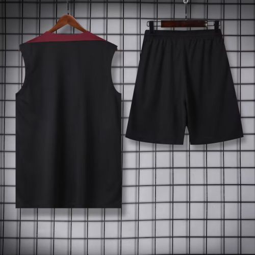 Adult Uniform 2024 PSG Black/Red Soccer Training Vest and Shorts Paris Football Set