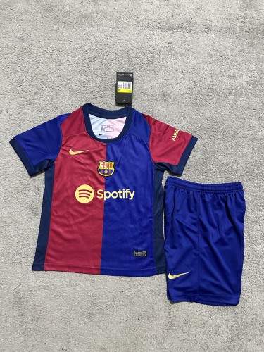 Youth Uniform Kids Kit 2024-2025 Barcelona Home Soccer Jersey Shorts Child Football Set