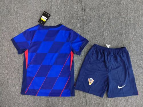 Youth Uniform Kids Kit Croatia 2024 Away Soccer Jersey Shorts Child Football Set