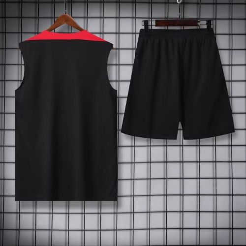 Adult Uniform 2024 Portugal Black/Red Soccer Training Vest and Shorts Football Set
