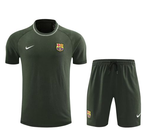 Adult Uniform 2024 Barcelona Dark Green Soccer Training Jersey and Shorts Cotton Football Kits